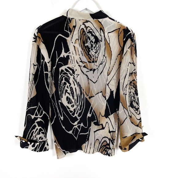 Vintage Black & Tan Print Pleated Blouse Medium - Picture 2 of 7